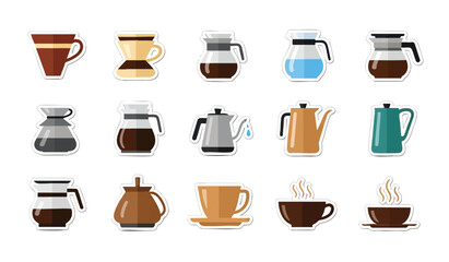 Fototapeta premium Flat lay minimalist coffee and tea set collection with vibrant earthy tones, concept for beverage branding, café menu design, and cozy lifestyle product photography