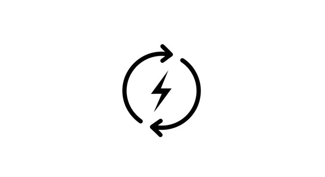 Renewable energy cycle icon with arrows and lightning bolt.