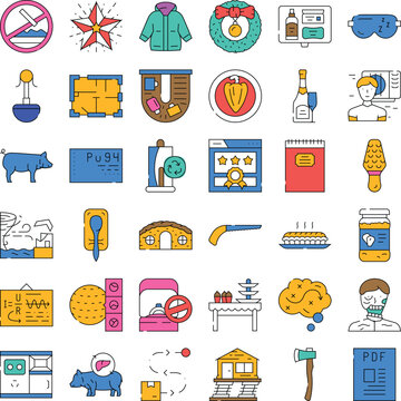 Set of different outline color vector icons illustrating a wide range of concepts and every day objects for web design, user interface elements, and mobile applications