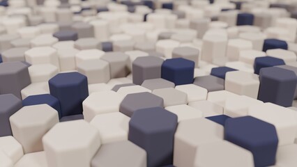 Obraz premium Muted yellow and navy rounded hexagonal columns 3D geometric abstract background