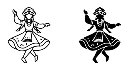 Fototapeta premium Traditional Folk Dancer Silhouette, Ethnic Costume Vector Art, Cultural Celebration Icon, Black and White
