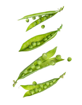 Set of green pea pods isolated on transparent background