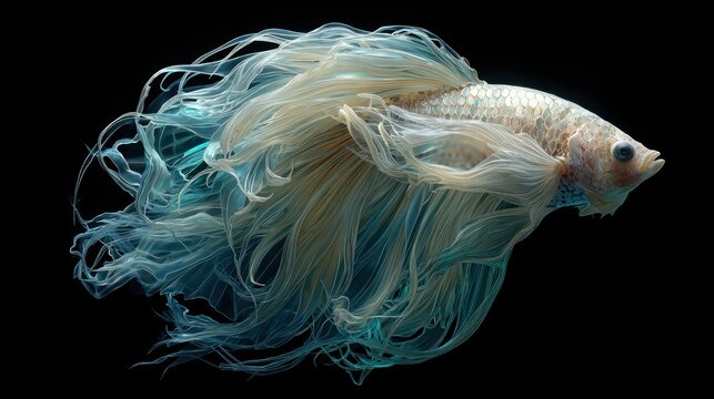 Elegant betta fish with flowing fins against black background