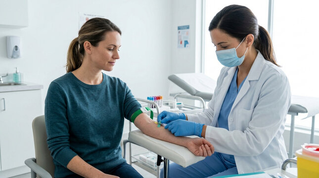 Doctor drawing blood from patient in clinic for medical test