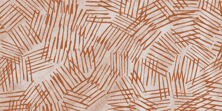 Abstract geometric pattern with warm rust orange lines on textured white background.