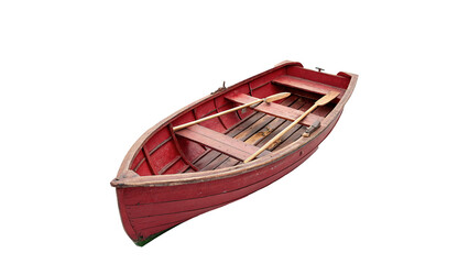 Small classic red wooden row boat isolated on transparent background © Roksana