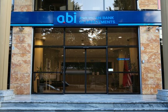 TIRANA, ALBANIA - JULY 10, 2025: ABI American Bank of Investments street view in Tirana, Albania.