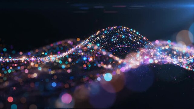 Abstract Digital Wave of Glowing Multicolored Particles Representing Big Data and Network Connectivity