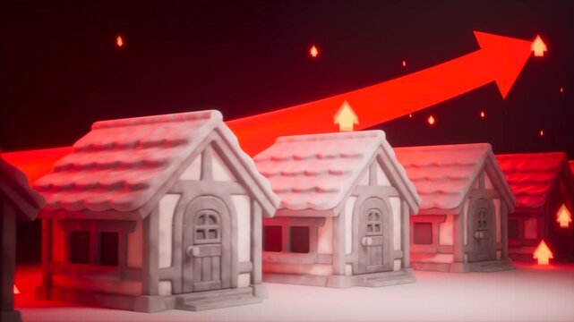 Rising House Prices and Property Inflation Concept 3D Animation