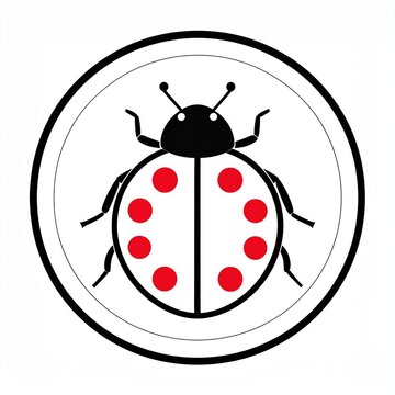 Black and white ladybug on red spotted leaf pattern.