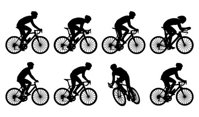 Fototapeta premium Cycling silhouette collection road bike riders in dynamic poses