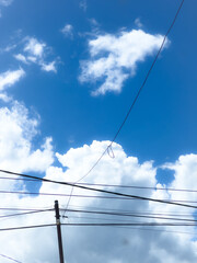 Fototapeta premium Wires Against Blue Sky and Clouds