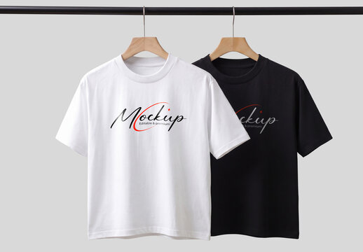 Hanging T-Shirt Mockup on Wooden Hanger