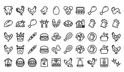 Chicken farm icon set poultry food and agriculture linear illustrations © Nahid