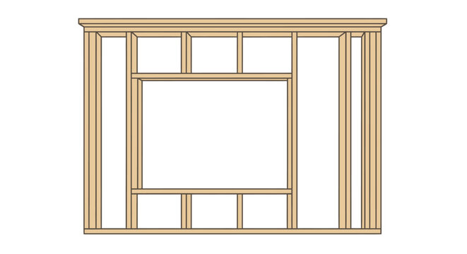 Interior wall framing with window opening, construction blueprint
