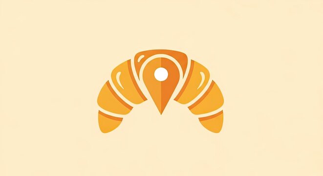Orange croissant illustration with a location pin map icon.