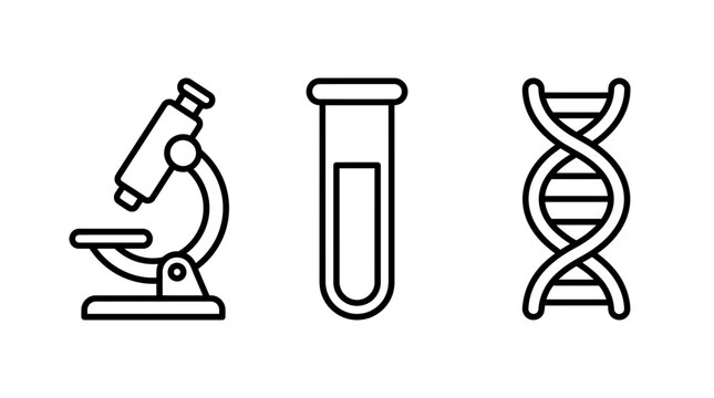 Science Icons Set with Microscope Test Tube and DNA Molecule