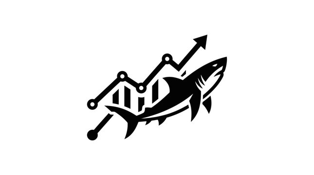 Shark Graphic with Stock Market Growth Chart and Upward Arrow