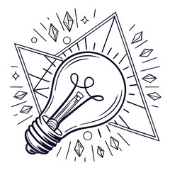 Creative light bulb line art design with geometric triangle and crystal shapes, creativity © md