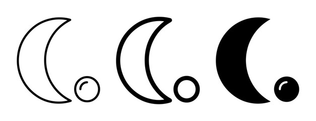 Moon and star icon set for night and astronomy outline, solid and color styles, white background © Safin