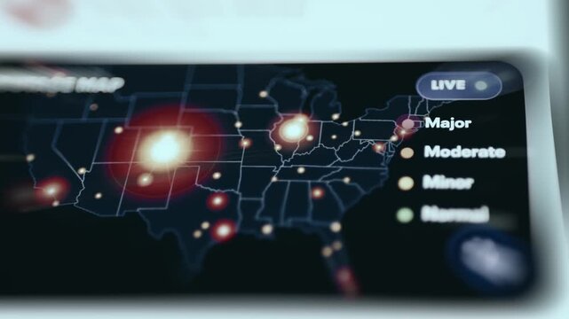 Outage map of the United States with outage severity levels
