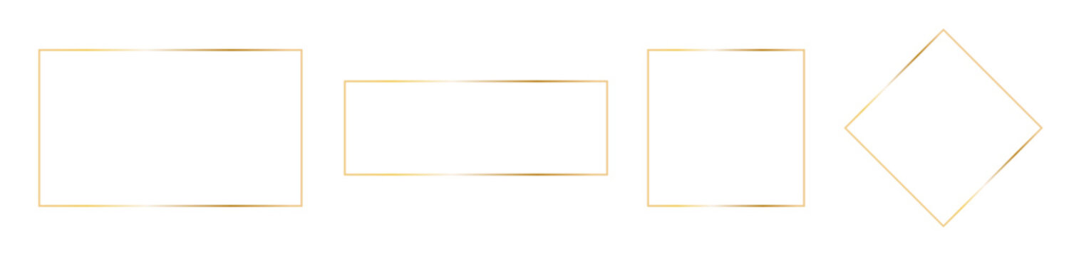 Golden rectangular frames. Vector outline thin aesthetic geometric shine luxury minimalist borders for invitations design