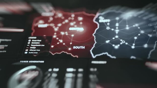 Power grid status map displaying energy infrastructure