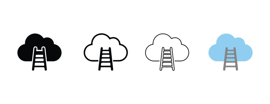 Clouds and ladders in different colors on white background