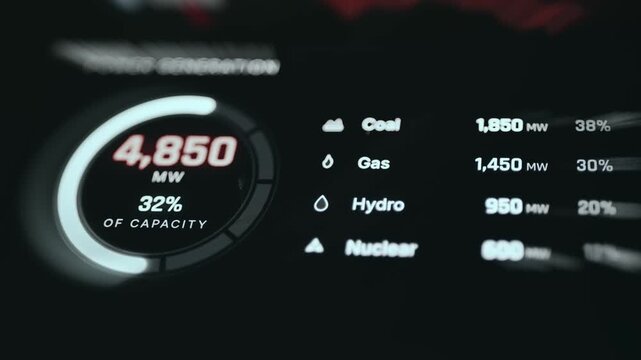 Power Generation dashboard with a total output of 4850 MW, representing 32 percent of capacity