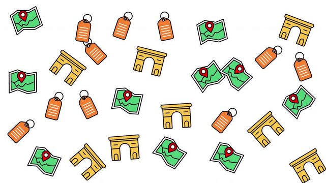 Multiple maps arc de triomphe landmarks travel luggage tags icons ideal for travel websites, brochures, posters, and educational materials.