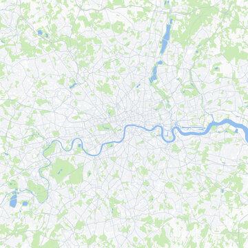 Minimal vector city map of London with streets, parks and River Thames