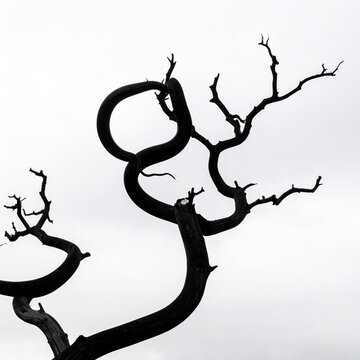 Black and white line art of a tree with roots and branches.