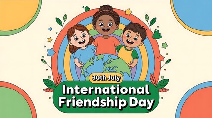 Naklejka premium International friendship day illustration with diverse children and globe