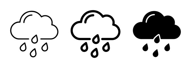 Fototapeta premium 3 Rain Cloud Icons, Outline and Solid, for Weather Forecasts