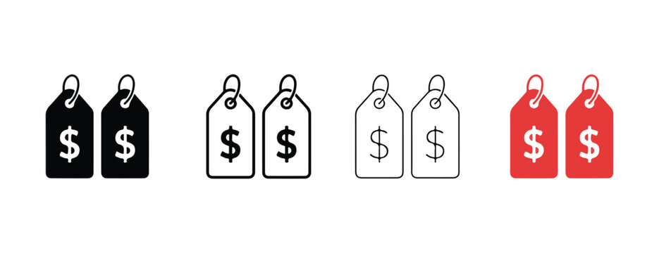 Price tags with dollar sign icons in black red and white for business and shopping concepts  various colored price labels with dollar sign