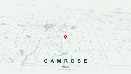 Modern minimalist vector map of Camrose, Alberta. High-quality scalable illustration of Camrose geographic boundaries, Camrose Creek valley parkland networks, Mirror Lake waterways for posters design. © AliRza