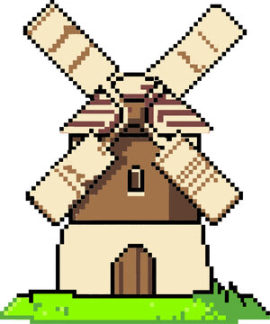 Retro Pixel Old Windmill Icon 8-Bit Vector Graphic Design