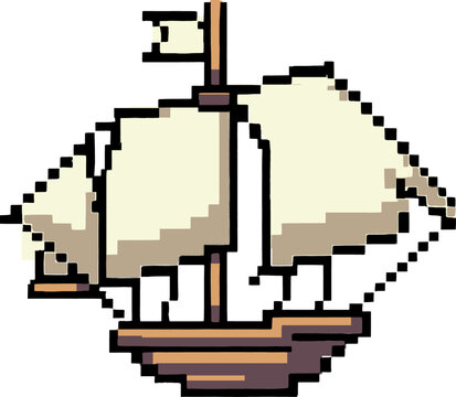 Retro Pixel Sailing Ship Icon 8-Bit Vector Graphic Design