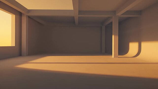 Abstract empty studio space interior with changing warm and cool lighting. Minimalist architectural room backdrop for creative production.