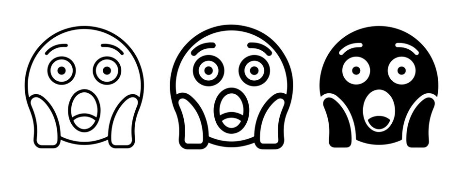 Shocked Face Icons, Scared Emoji Vector Set, Astonished Expression Graphics, Surprise Emotion Symbols