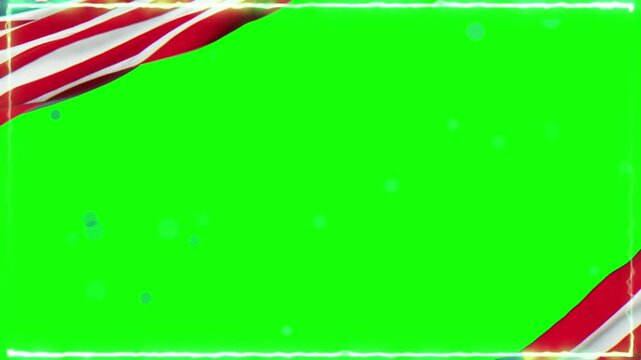 American flag textile draped over the corners of a vibrant green screen backdrop creates a patriotic border perfect for digital compositing and professional video editing projects for national.