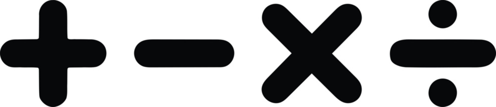 Basic math operation symbols plus minus multiply divide in black