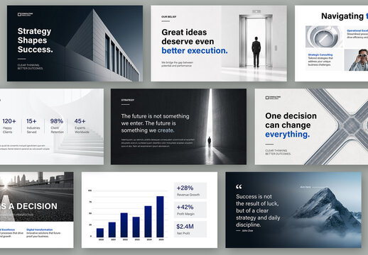 16:9 business presentation template focussed on quotes and textual presentation with conceptual images