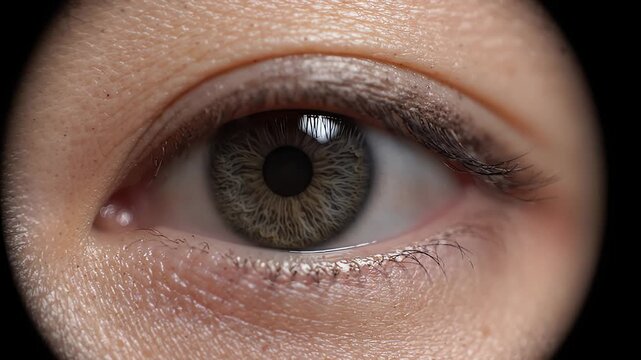 Extreme Closeup of a Human Eye with Detailed Iris Pattern, Dark Studio Vignette Style.