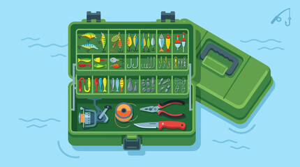 Open fishing tackle box filled with colorful lures and fishing gear © Iffa