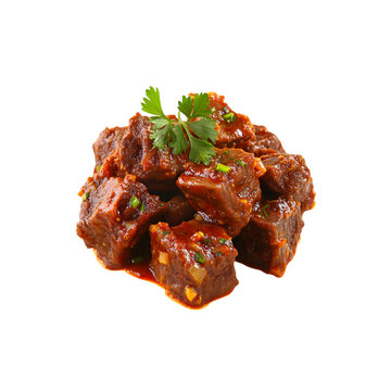 Delicious beef chunks in rich tomato sauce with herbs