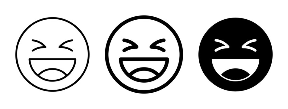 Laughing Emoji Icons, Joyful Face Symbols, Set of Three Happy Expressions