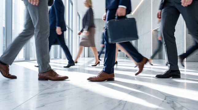 Business Professionals Walking in Modern Office Corridor