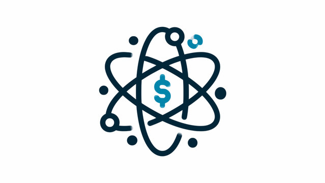 Stylized atom money logo for financial science.
