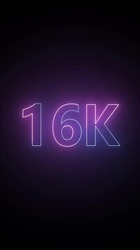 Neon glow 16k text with pulsing light on a dark background motion graphic concept.
